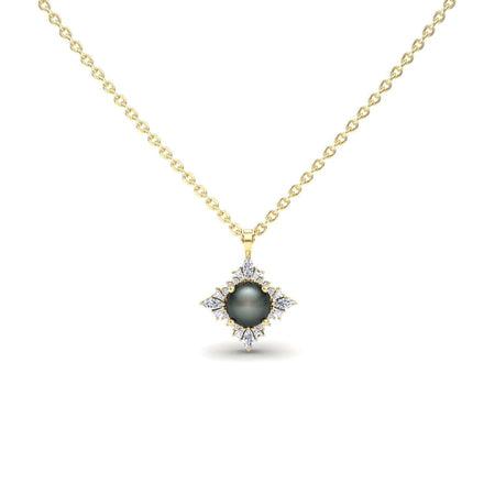 Black Akoya Pearl & Diamond Starburst Necklace - Cassandra