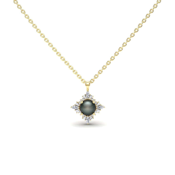 Black Akoya Pearl & Diamond Starburst Necklace - Cassandra
