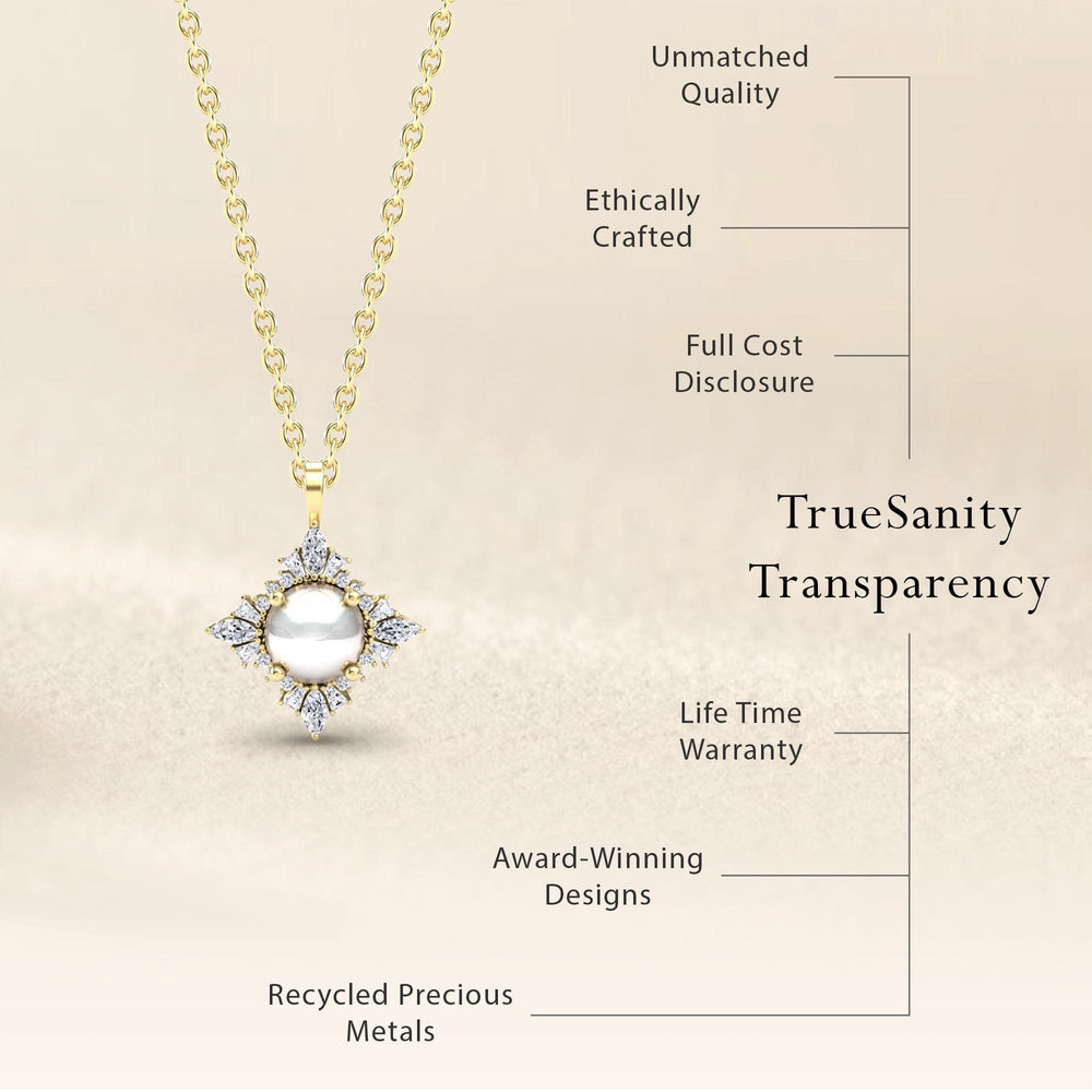 White Akoya Pearl & Diamond Starburst Necklace - Cassandra