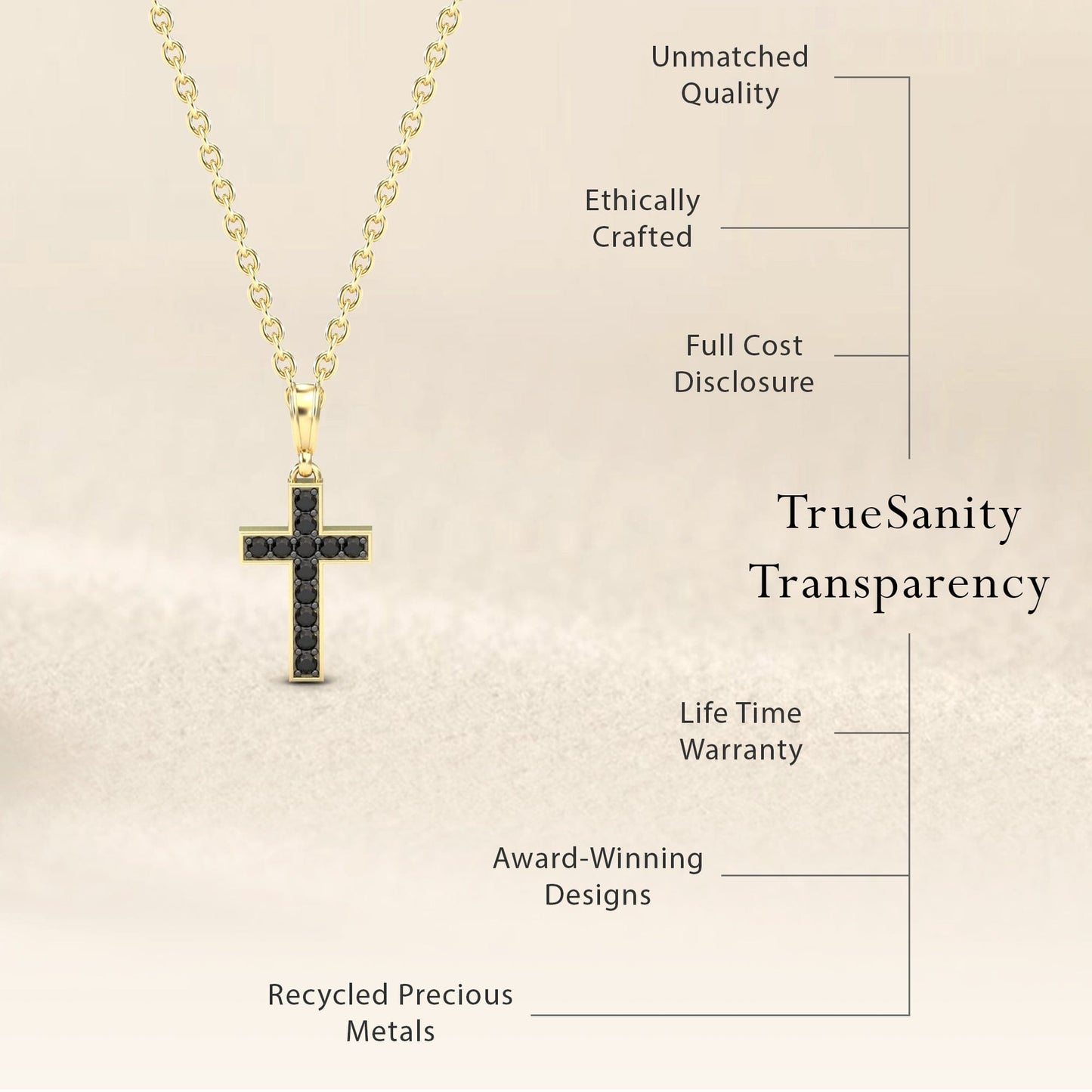 Black Diamond Channel-Set Cross Necklace - Dulce
