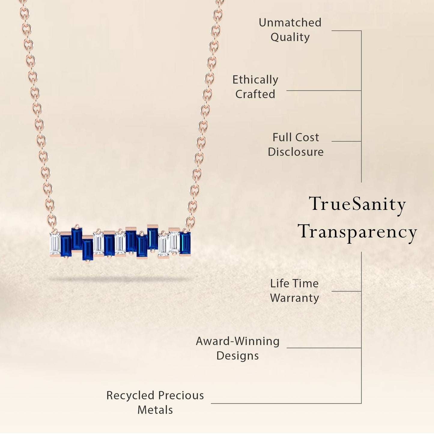 Lab Grown Blue Sapphire & Diamond Geometric Bar Necklace - Fernanda