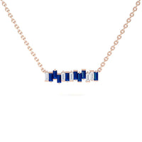 Lab Grown Blue Sapphire & Diamond Geometric Bar Necklace - Fernanda