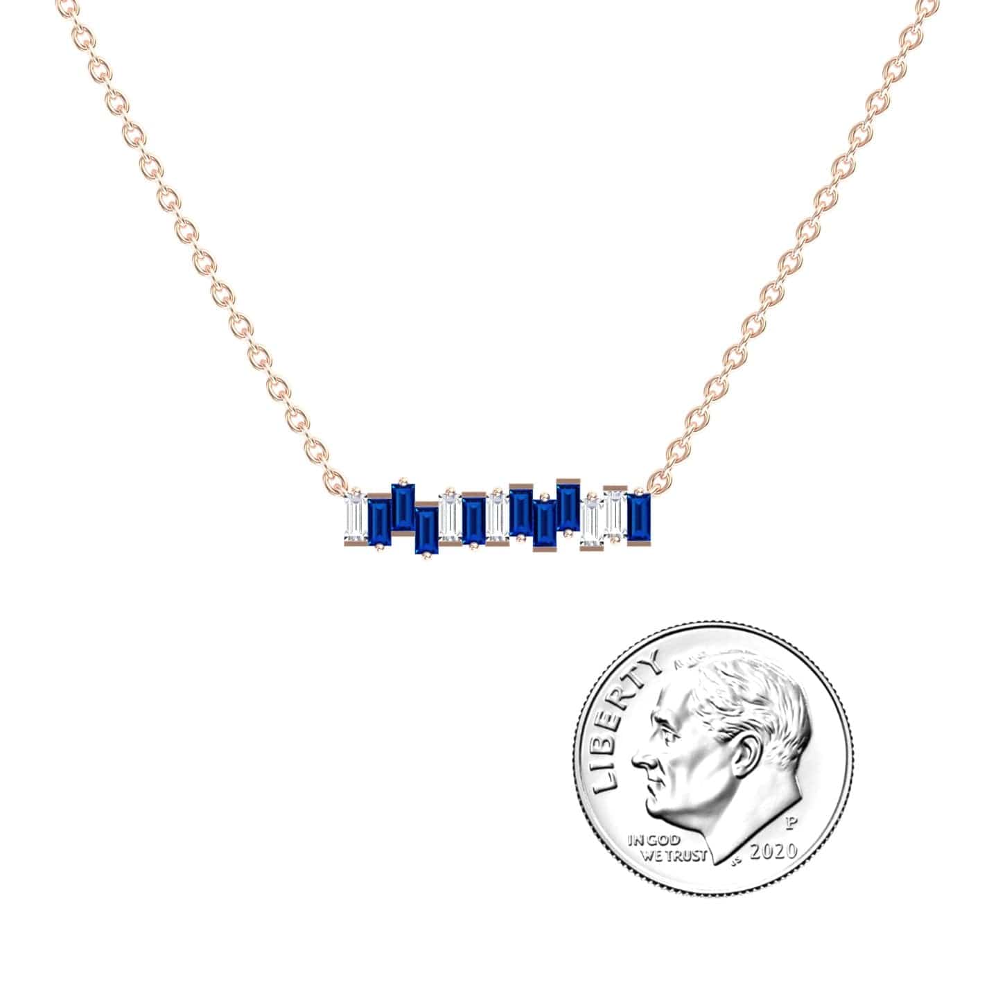 Lab Grown Blue Sapphire & Diamond Geometric Bar Necklace - Fernanda