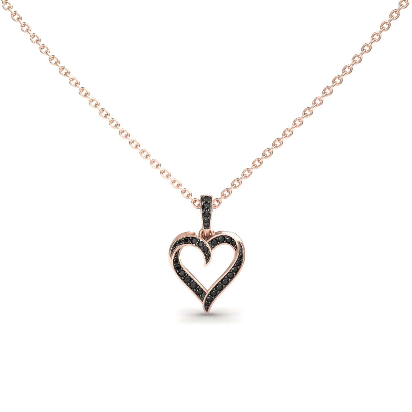 Black Diamond Open Heart Necklace - Rivka