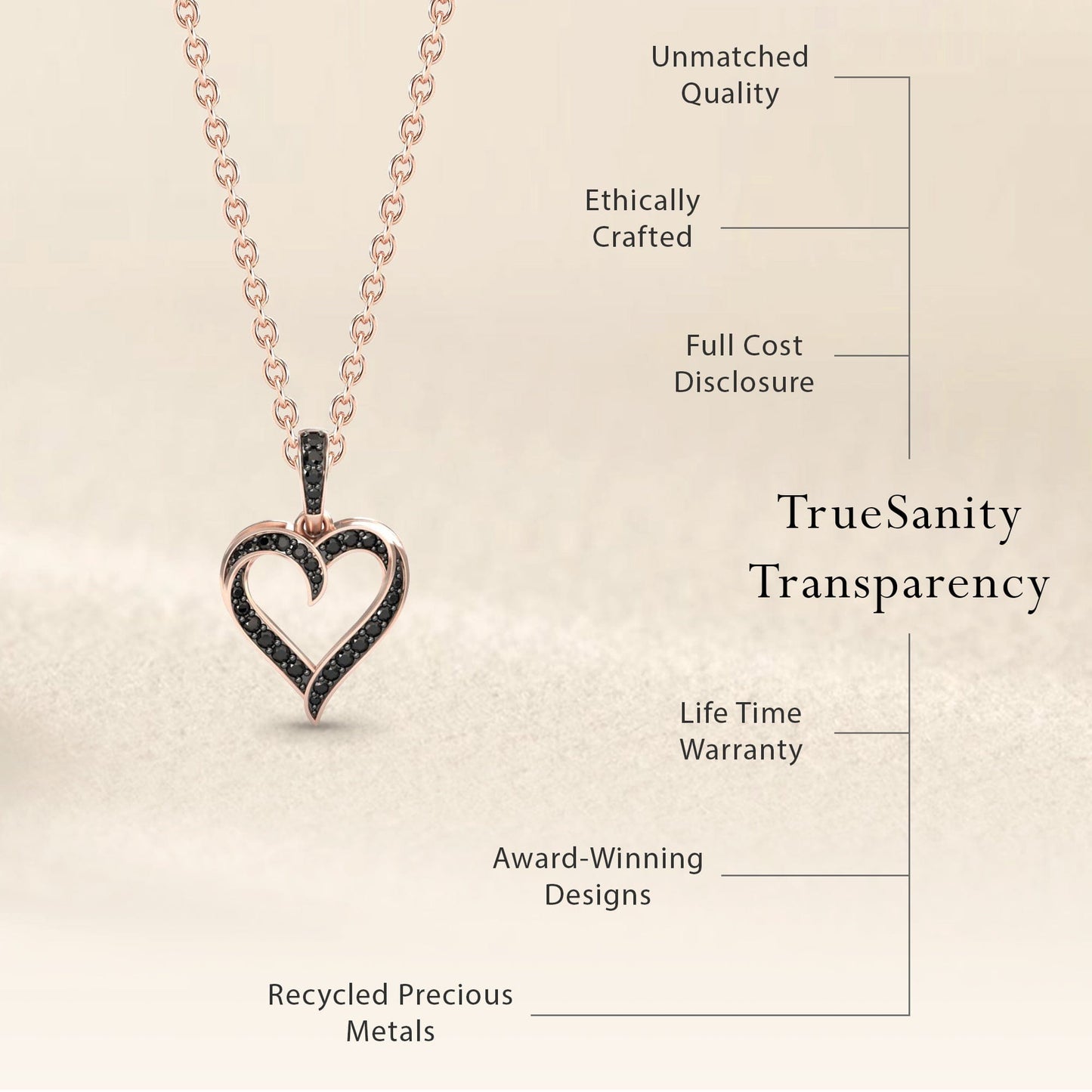 Black Diamond Open Heart Necklace - Rivka
