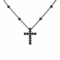Black Diamond Bezel-Set Cross Necklace - Aleena