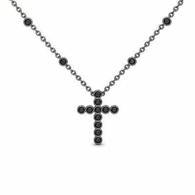Black Diamond Bezel-Set Cross Necklace