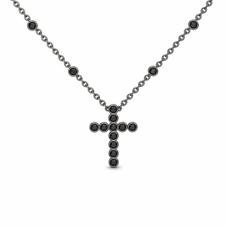 Black Diamond Bezel-Set Cross Necklace - Aleena