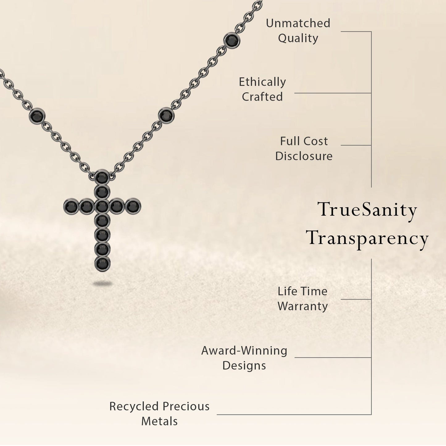 Black Diamond Bezel-Set Cross Necklace - Aleena