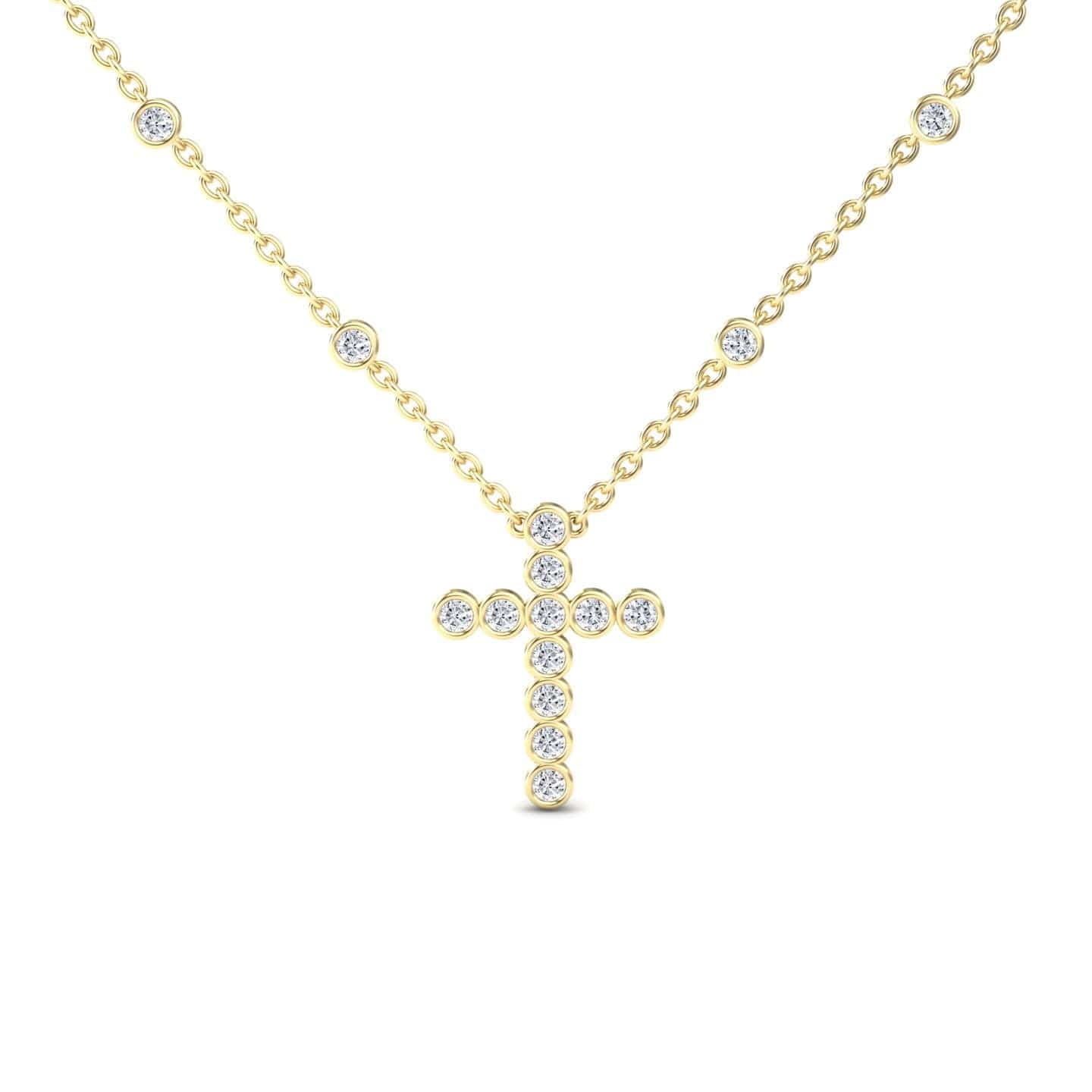 White Diamond Bezel-Set Cross Necklace - Aleena