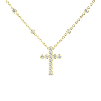 White Diamond Bezel-Set Cross Necklace