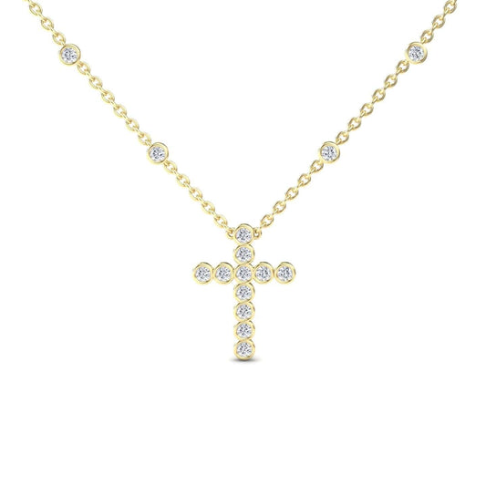 White Diamond Bezel-Set Cross Necklace - Aleena