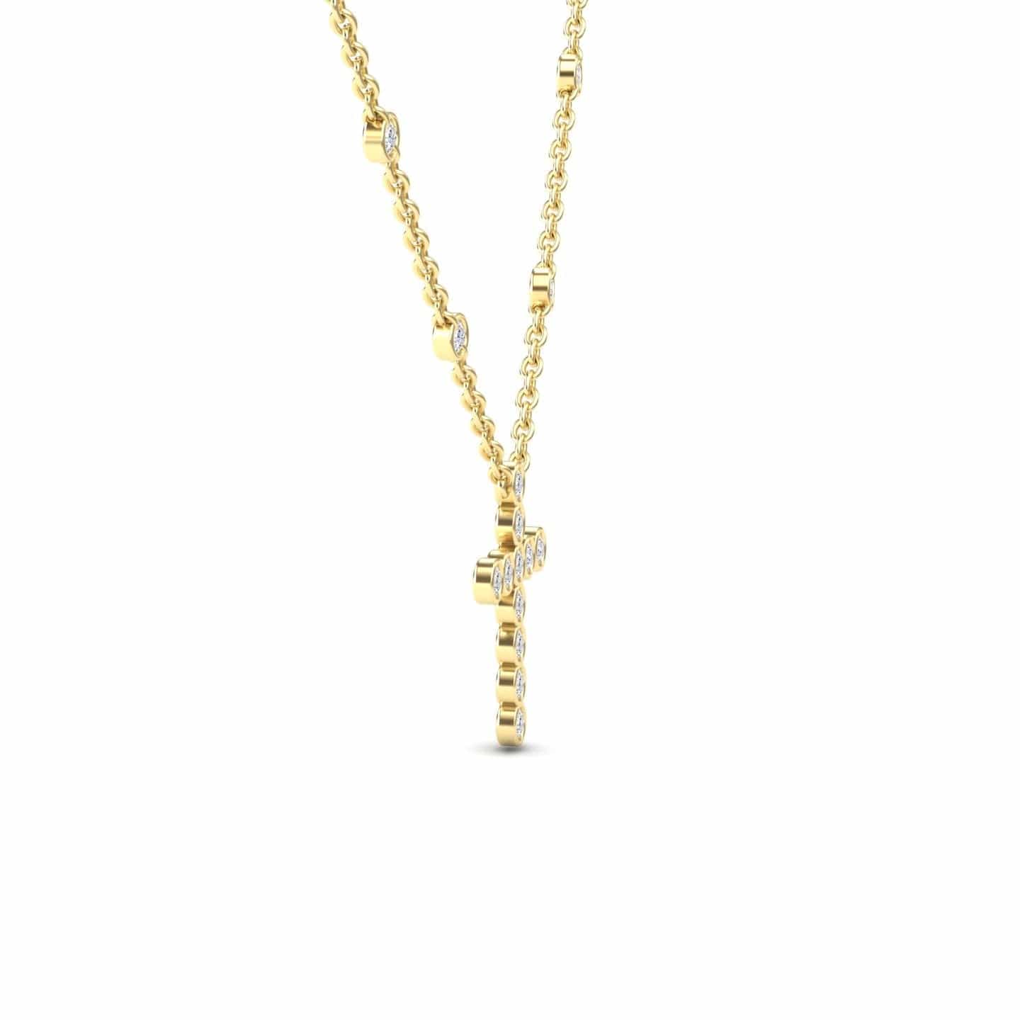 White Diamond Bezel-Set Cross Necklace - Aleena