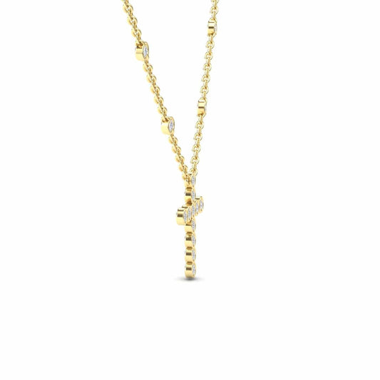 White Diamond Bezel-Set Cross Necklace - Aleena