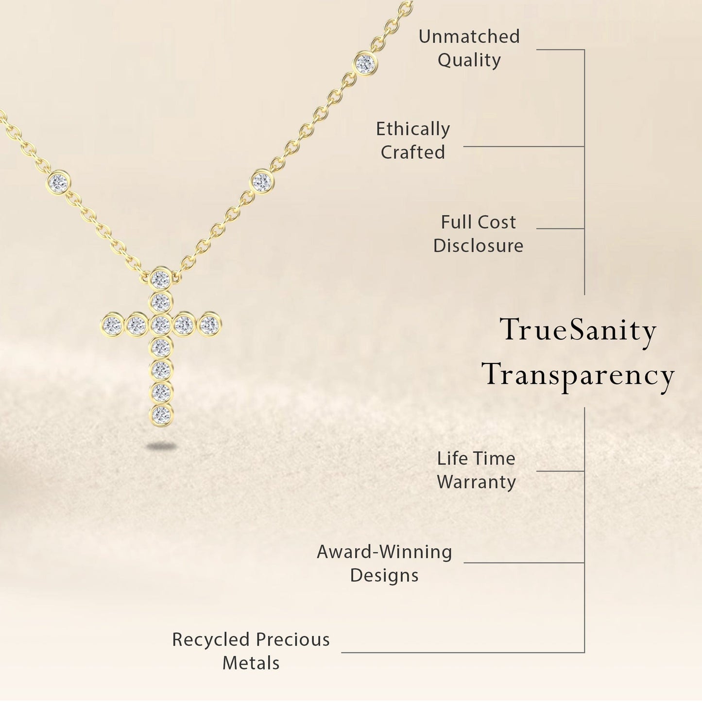 White Diamond Bezel-Set Cross Necklace - Aleena