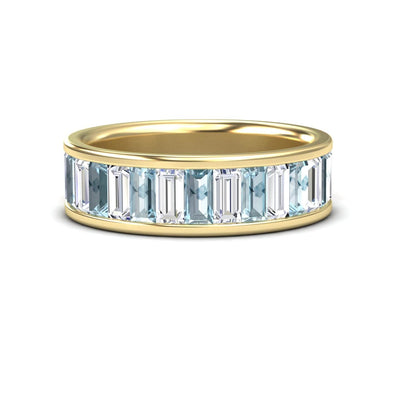 Aquamarine & Diamond Channel-Set Eternity Band