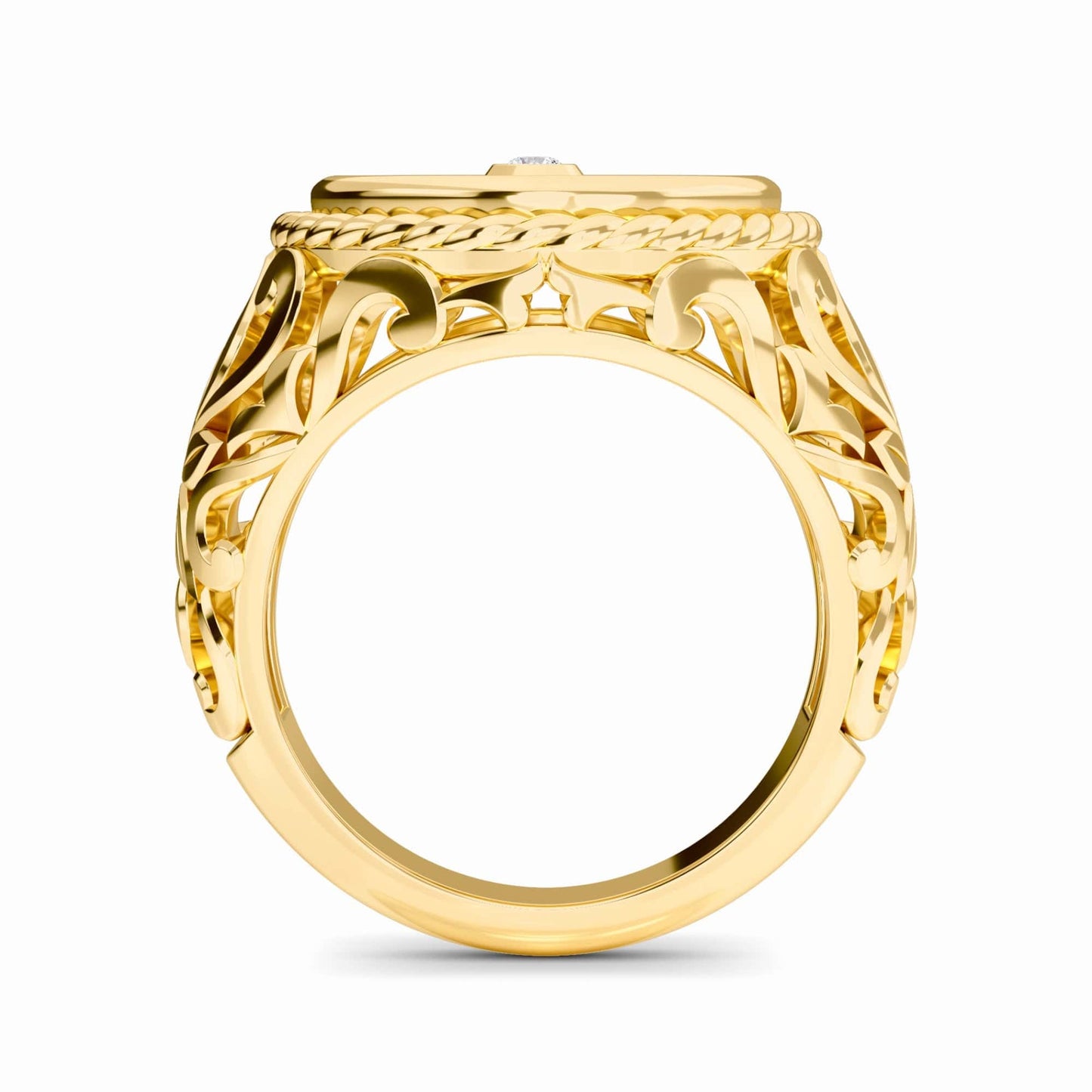 White Diamond Flower Engraved Men's Ring - Shen