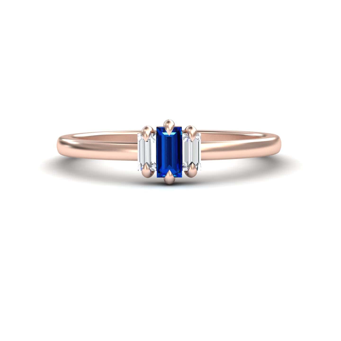 Blue Sapphire & Diamond Three Stone Ring - Marina