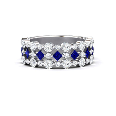 Blue Sapphire & Diamond Lace Band Ring