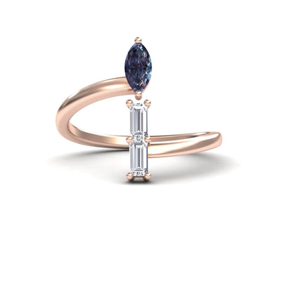 Lab Grown Alexandrite & Diamond Open Bypass Ring