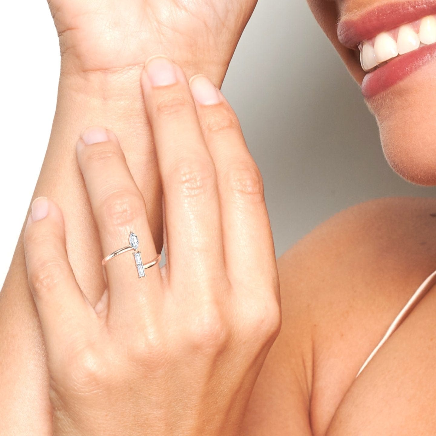 White Diamond Open Bypass Ring - Yvette