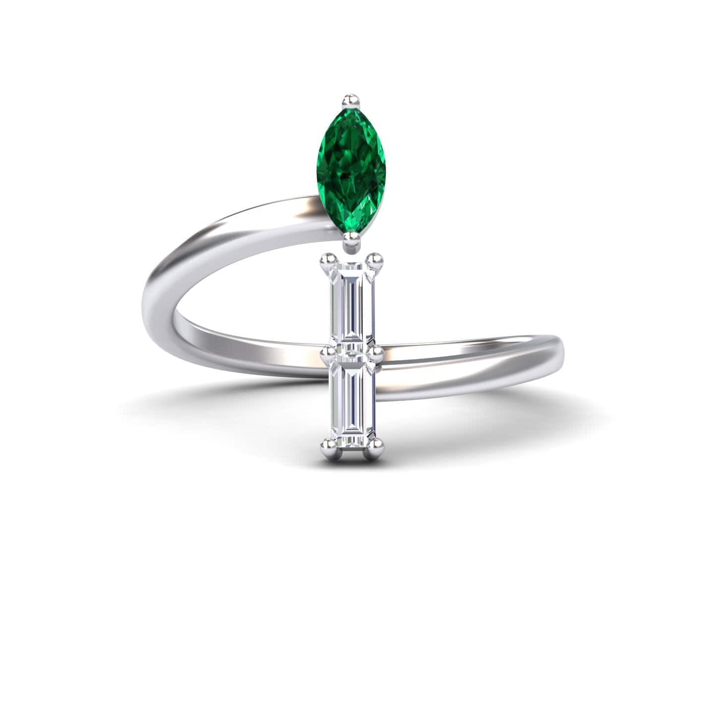 0.23-carat Emerald & Diamond Open Bypass Ring - Yvette in 14K white gold, Yvette style, front view