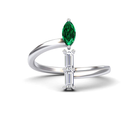 0.23-carat Emerald & Diamond Open Bypass Ring - Yvette in 14K white gold, Yvette style, front view