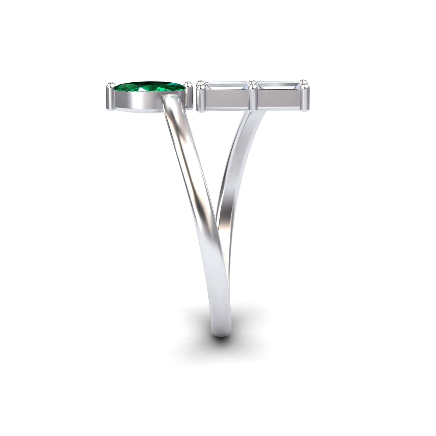 0.23-carat Emerald & Diamond Open Bypass Ring - Yvette in 14K white gold, Yvette style, side straight view