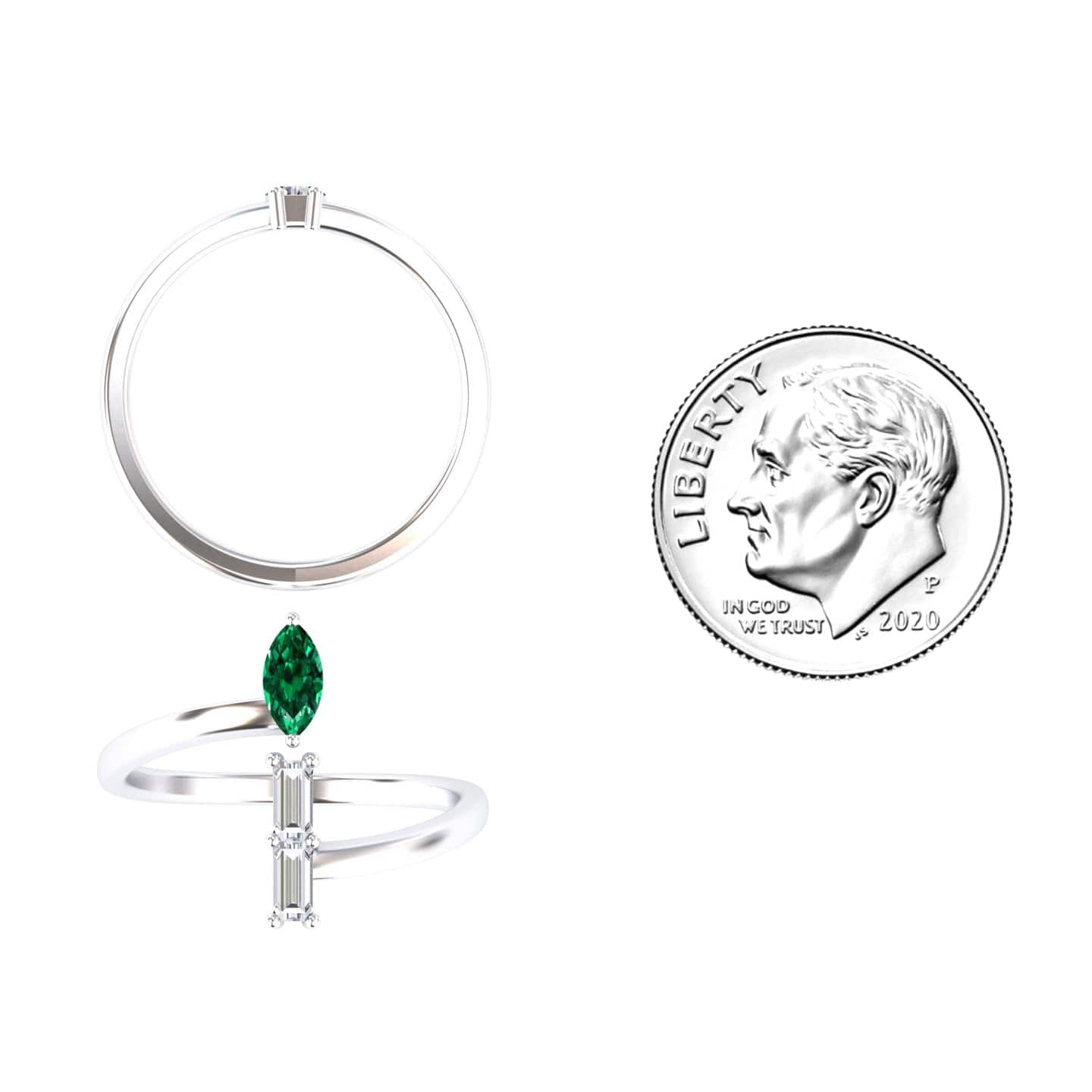 0.23-carat Emerald & Diamond Open Bypass Ring - Yvette in 14K white gold, Yvette style, coin view