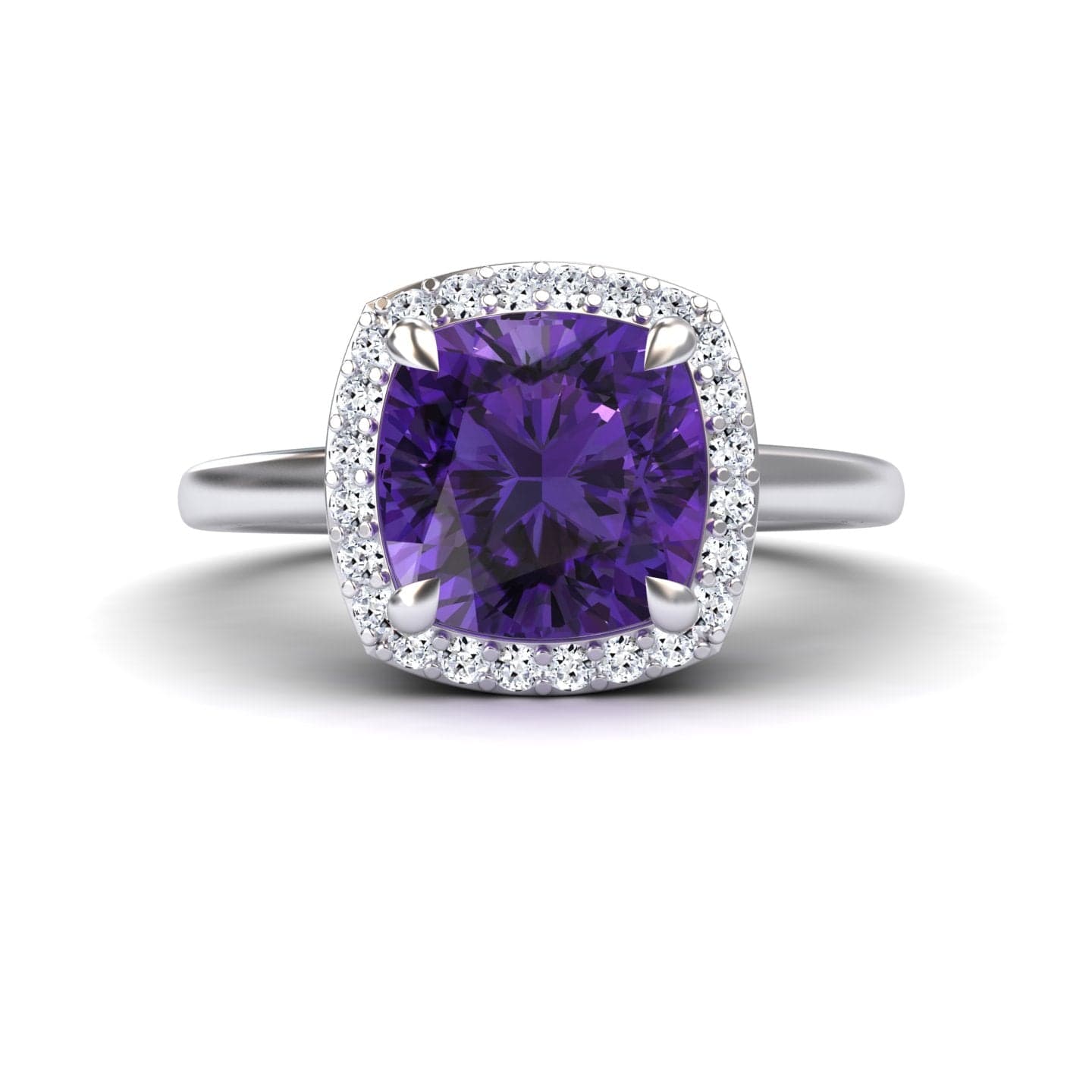 Amethyst & Diamond Halo Ring - Ziva