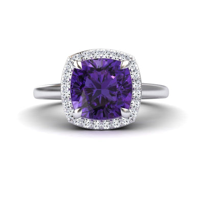 Amethyst & Diamond Halo Ring