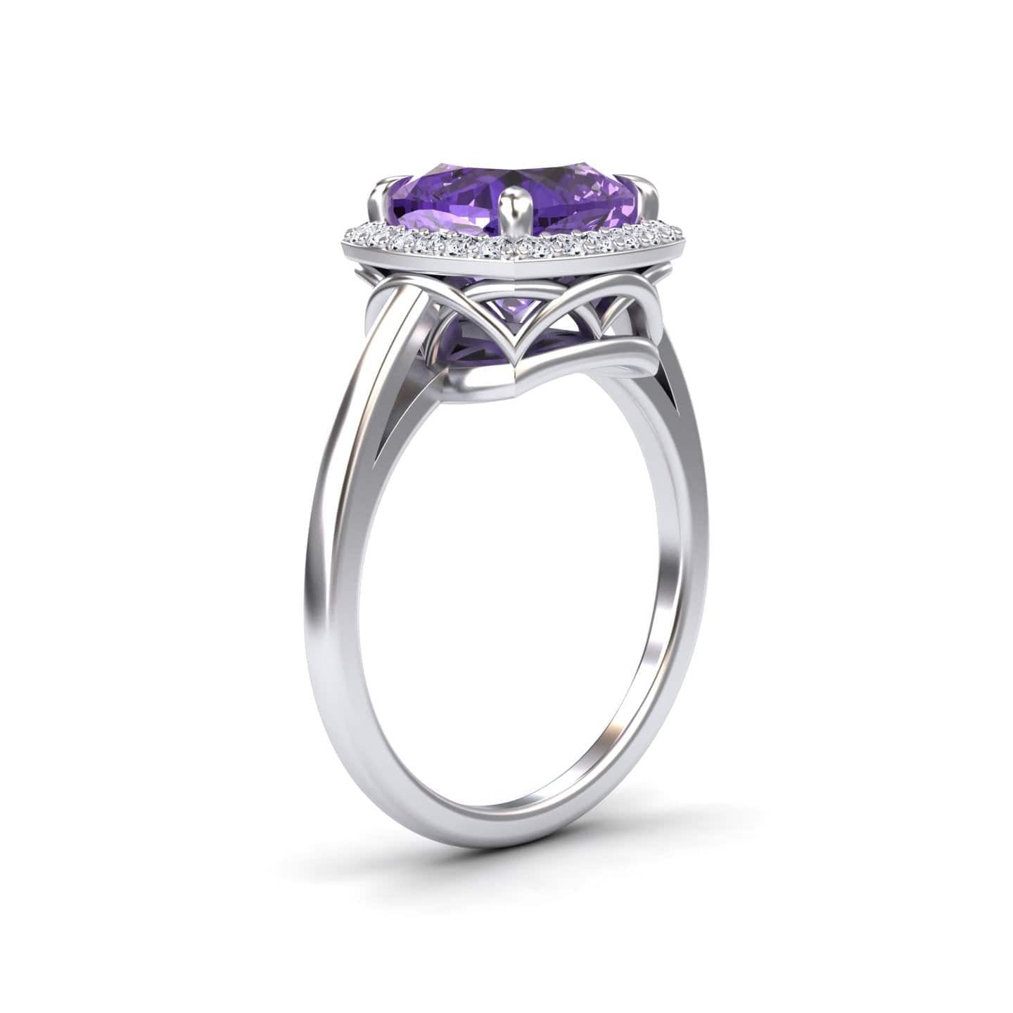 Amethyst & Diamond Halo Ring - Ziva