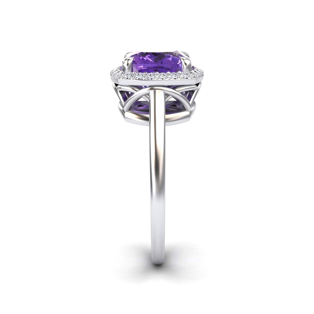 Amethyst & Diamond Halo Ring - Ziva