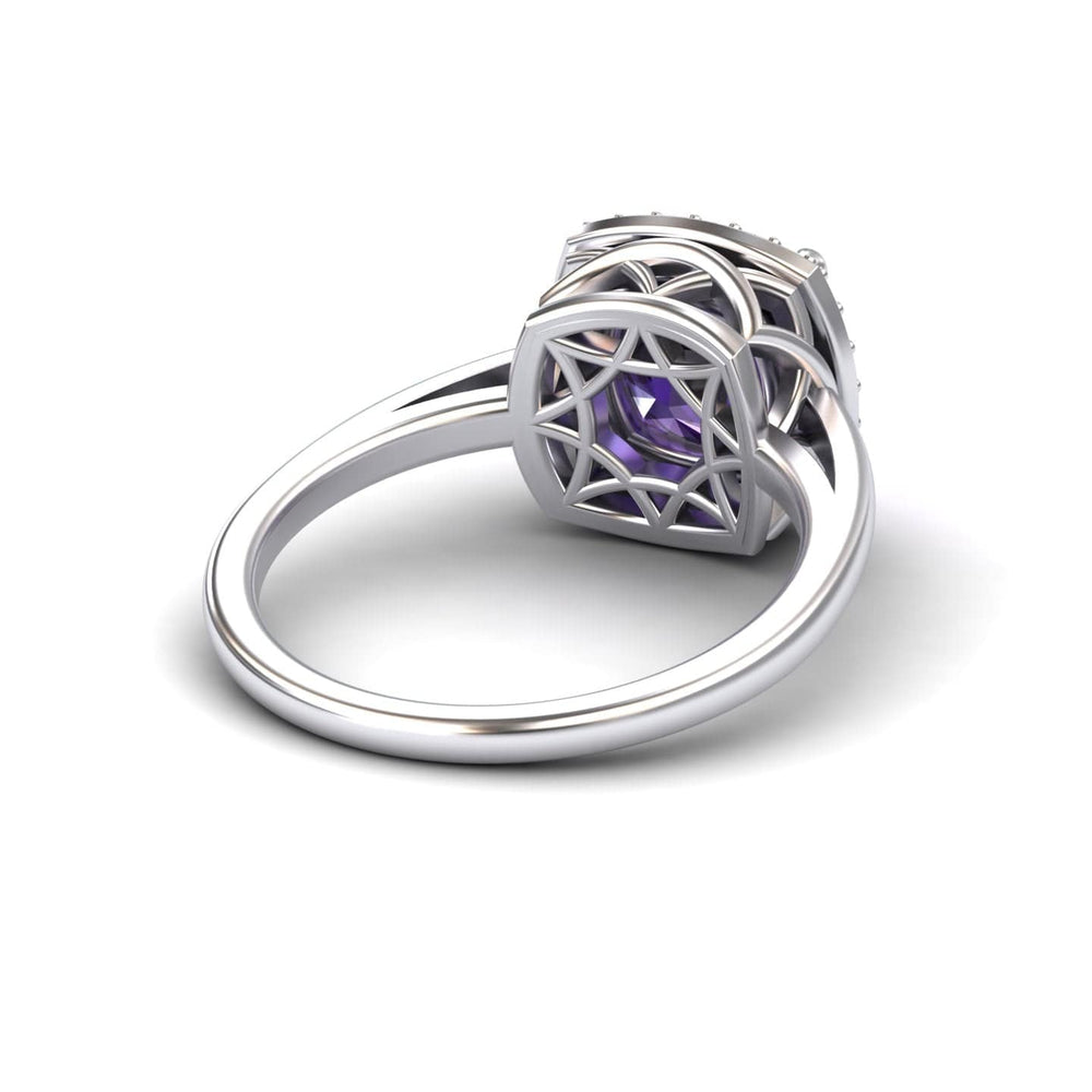 Amethyst & Diamond Halo Ring - Ziva