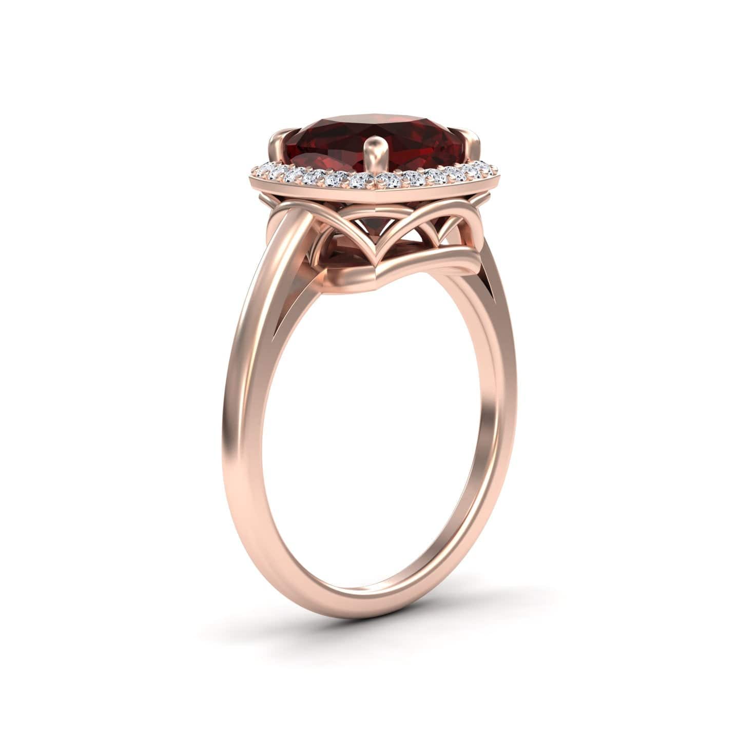 Garnet & Diamond Halo Ring - Ziva