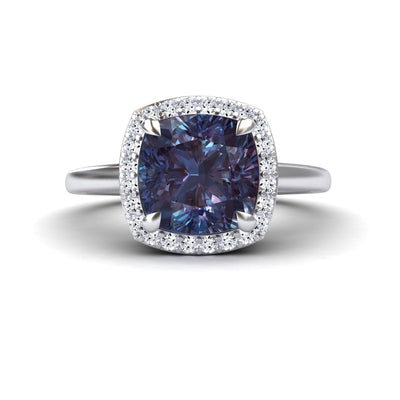 Lab Grown Alexandrite & Diamond Halo Ring