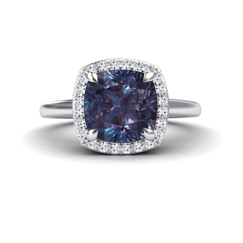 Lab Grown Alexandrite & Diamond Halo Ring - Ziva