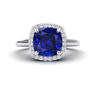 Lab Grown Blue Sapphire & Diamond Halo Ring