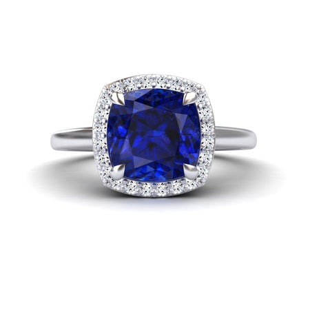 Lab Grown Blue Sapphire & Diamond Halo Ring - Ziva