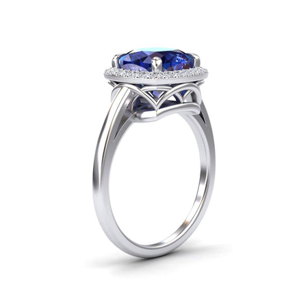 Lab Grown Blue Sapphire & Diamond Halo Ring - Ziva