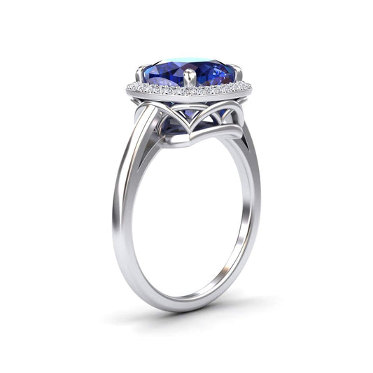 Lab Grown Blue Sapphire & Diamond Halo Ring - Ziva