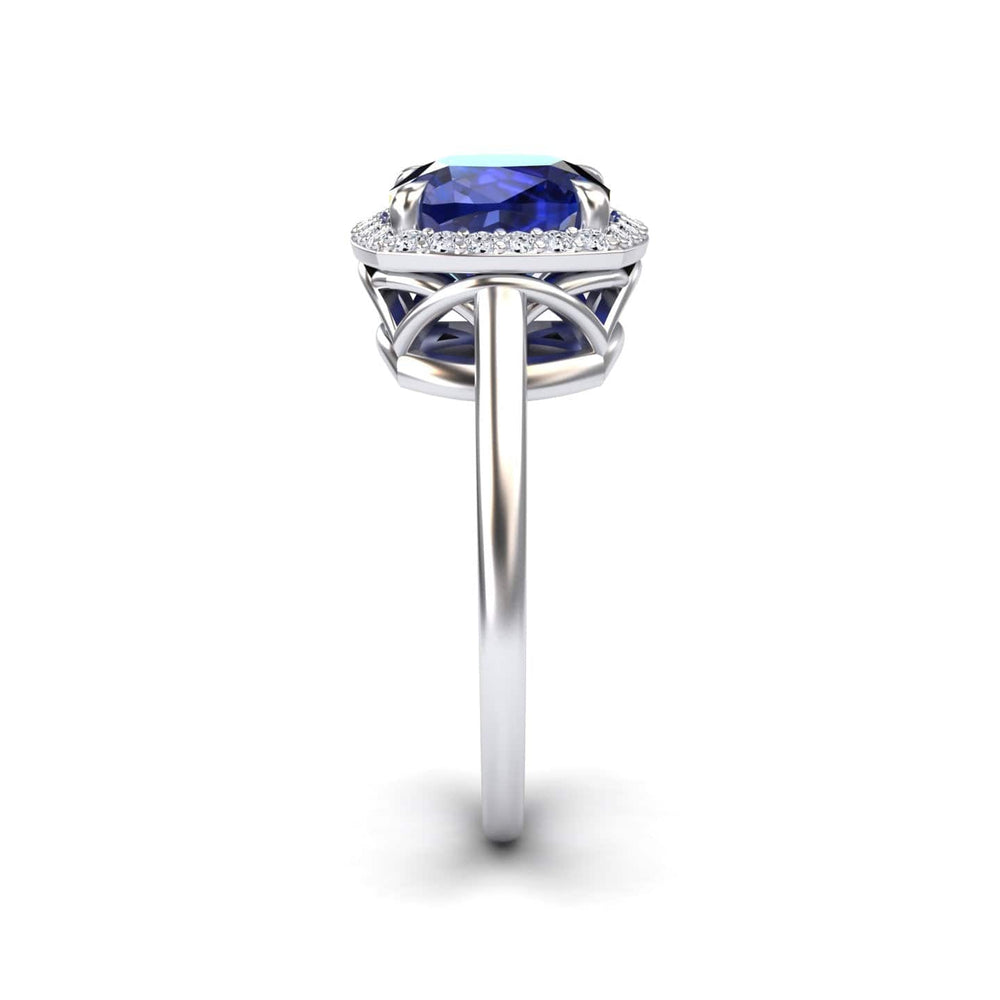 Lab Grown Blue Sapphire & Diamond Halo Ring - Ziva