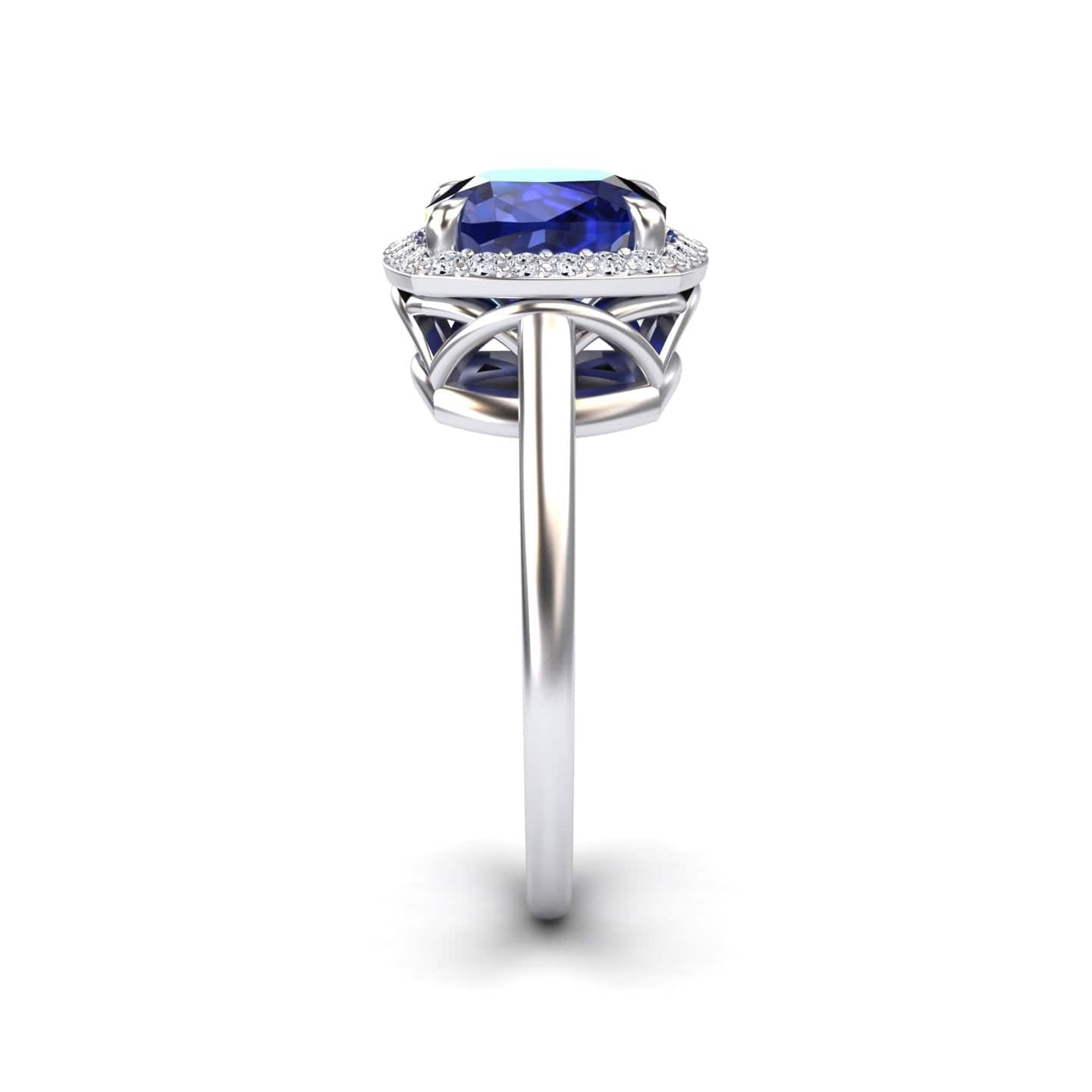 Lab Grown Blue Sapphire & Diamond Halo Ring - Ziva
