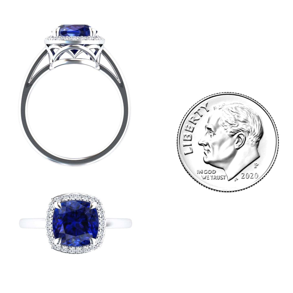 Lab Grown Blue Sapphire & Diamond Halo Ring - Ziva