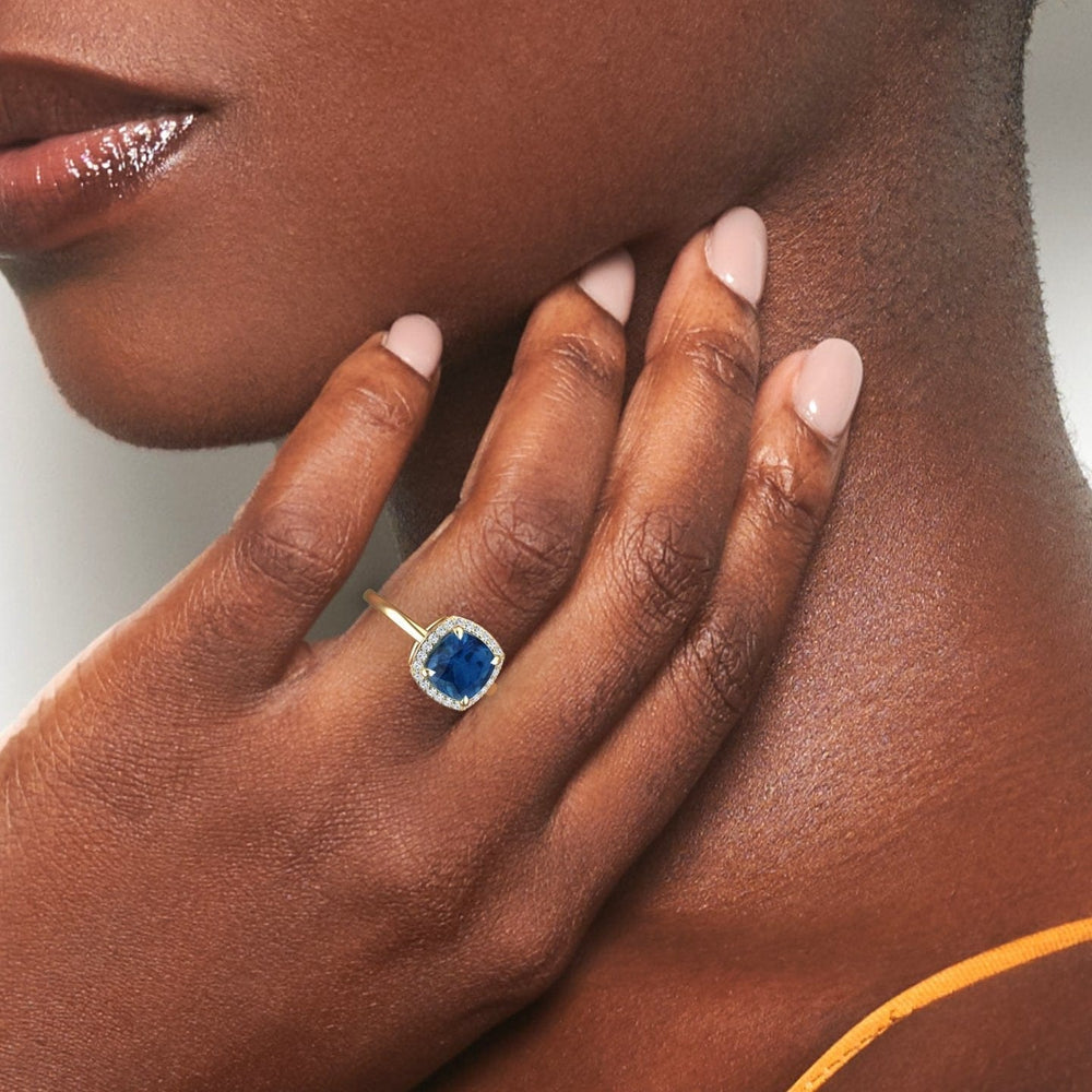 London Blue Topaz & Diamond Halo Ring - Ziva