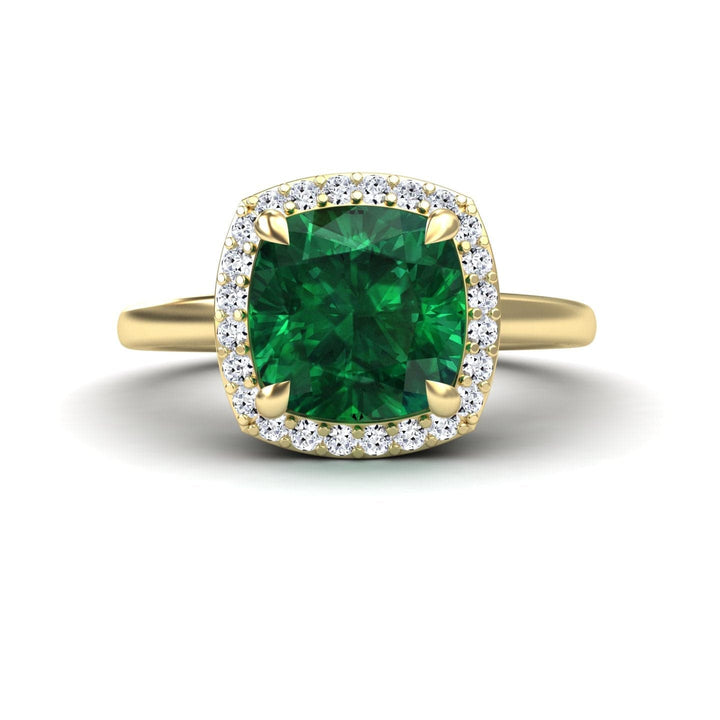 Lab Grown Emerald & Diamond Halo Ring - Ziva