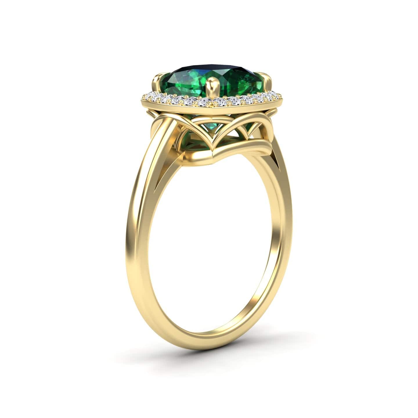 Lab Grown Emerald & Diamond Halo Ring - Ziva