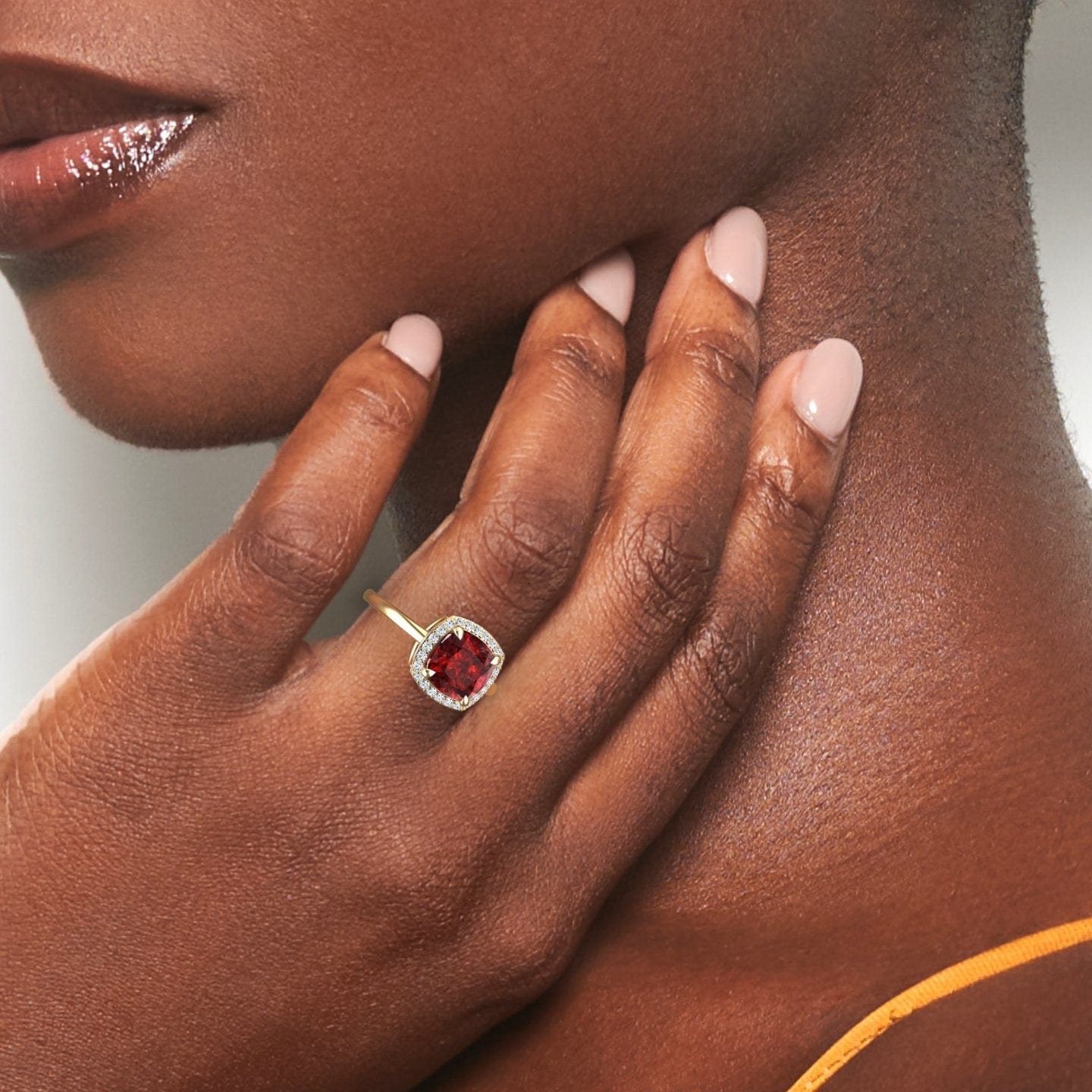 Lab Grown Ruby & Diamond Halo Ring - Ziva