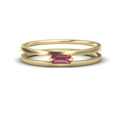 Pink Tourmaline Minimalist Double Band Ring