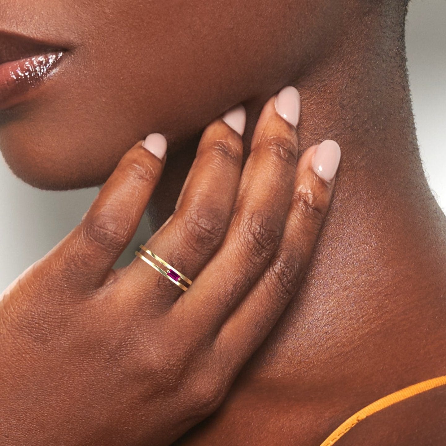Rhodolite Garnet Minimalist Double Band Ring - Alia